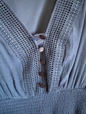 Navy Crochet Trim Button Front Dress